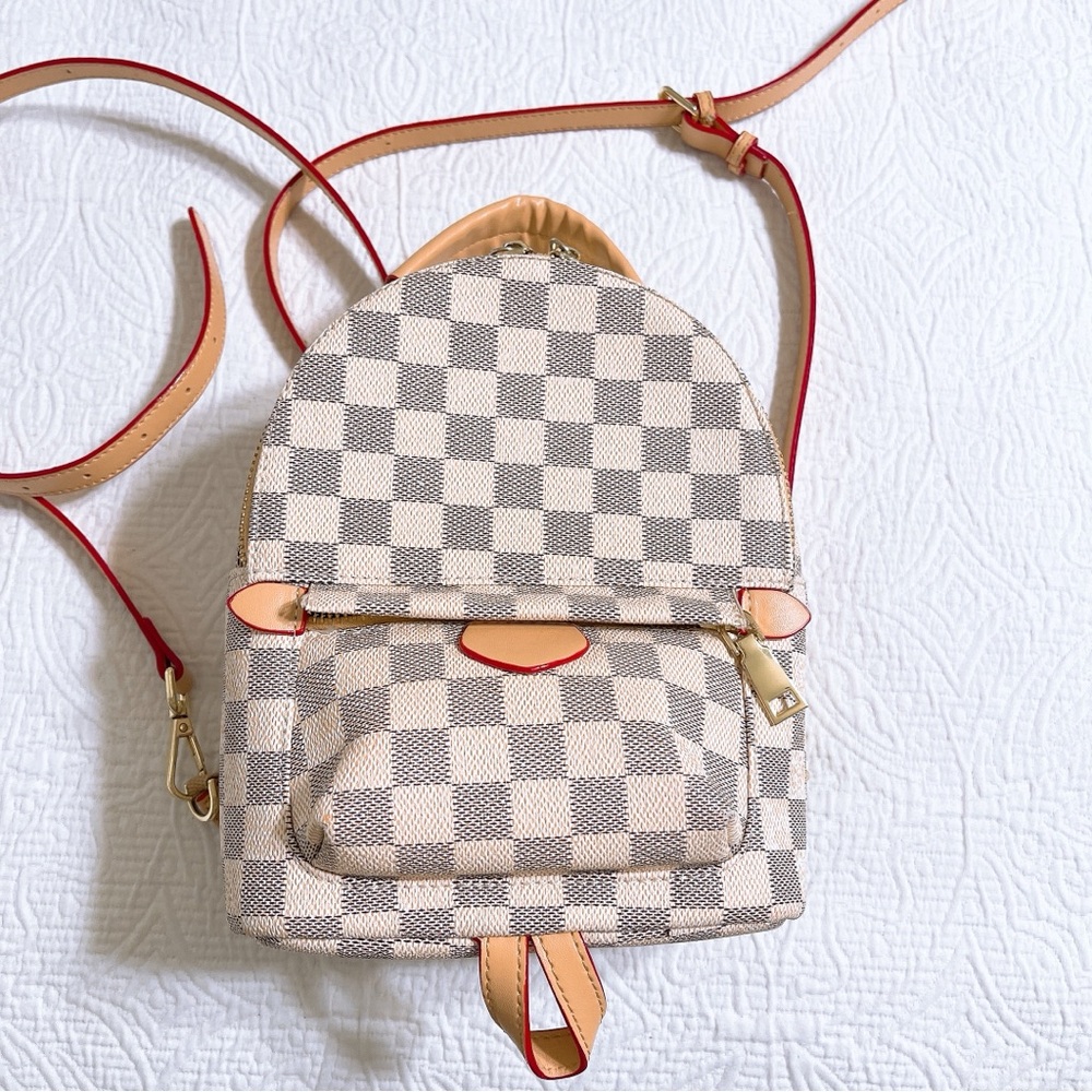 Checkered light ivory gray convertible backpack small